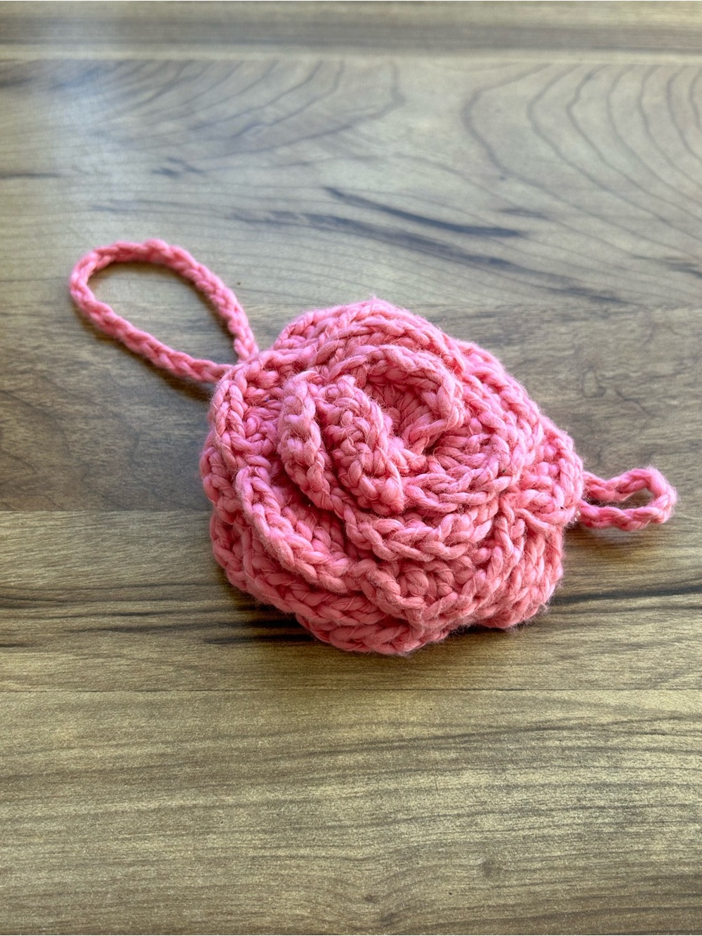 Handmade Pink Crochet Flower Keychain